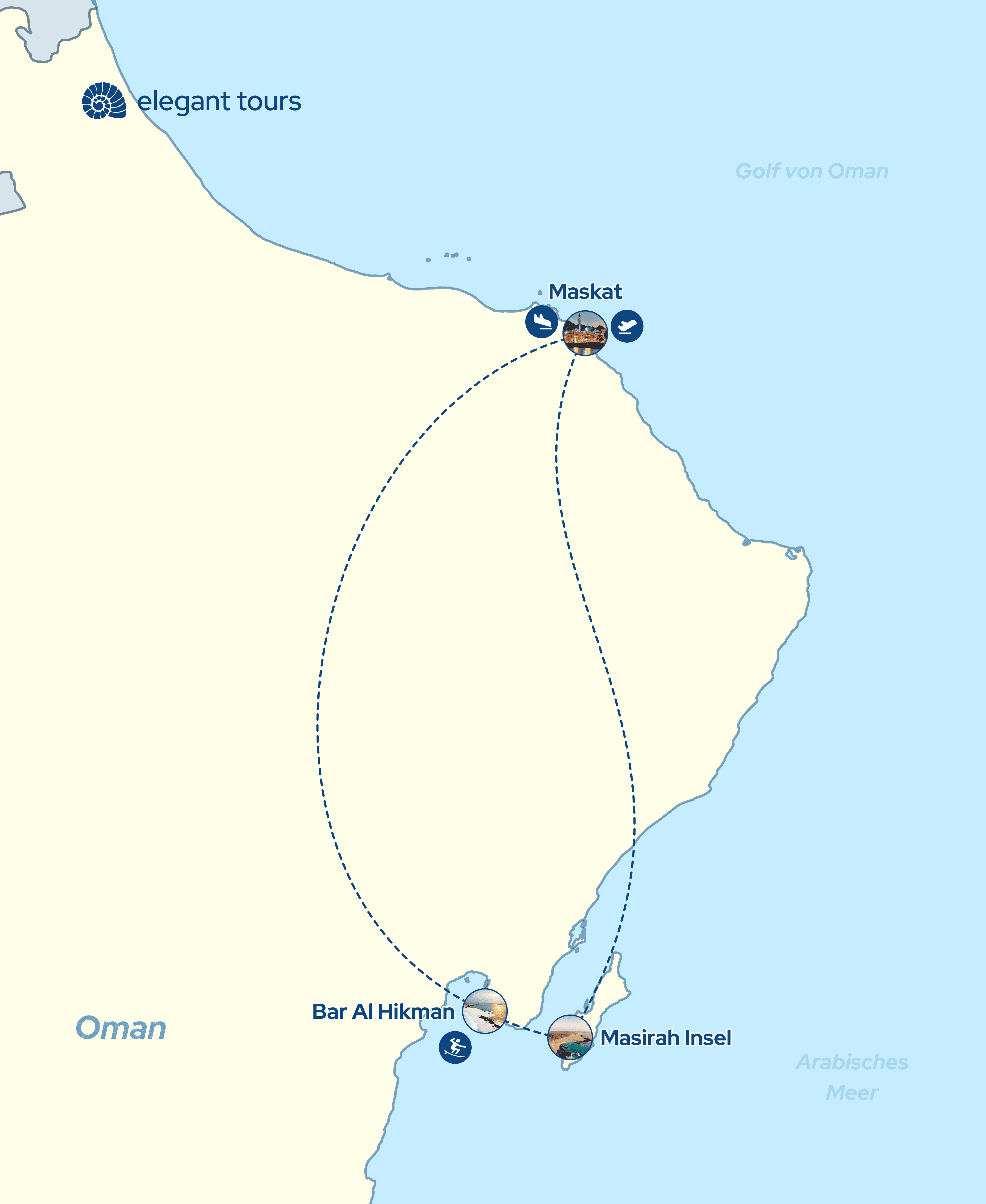 Karte Rundreise Oman Tauchreise bei Elegant Tours - Maskat nach Masirah Insel Tauchurlaub